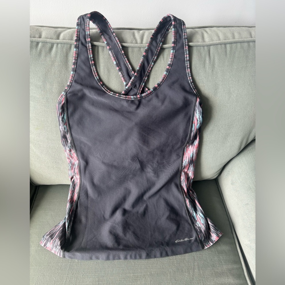 Eddie Bauer Gray Fitted Tank Top(size L)